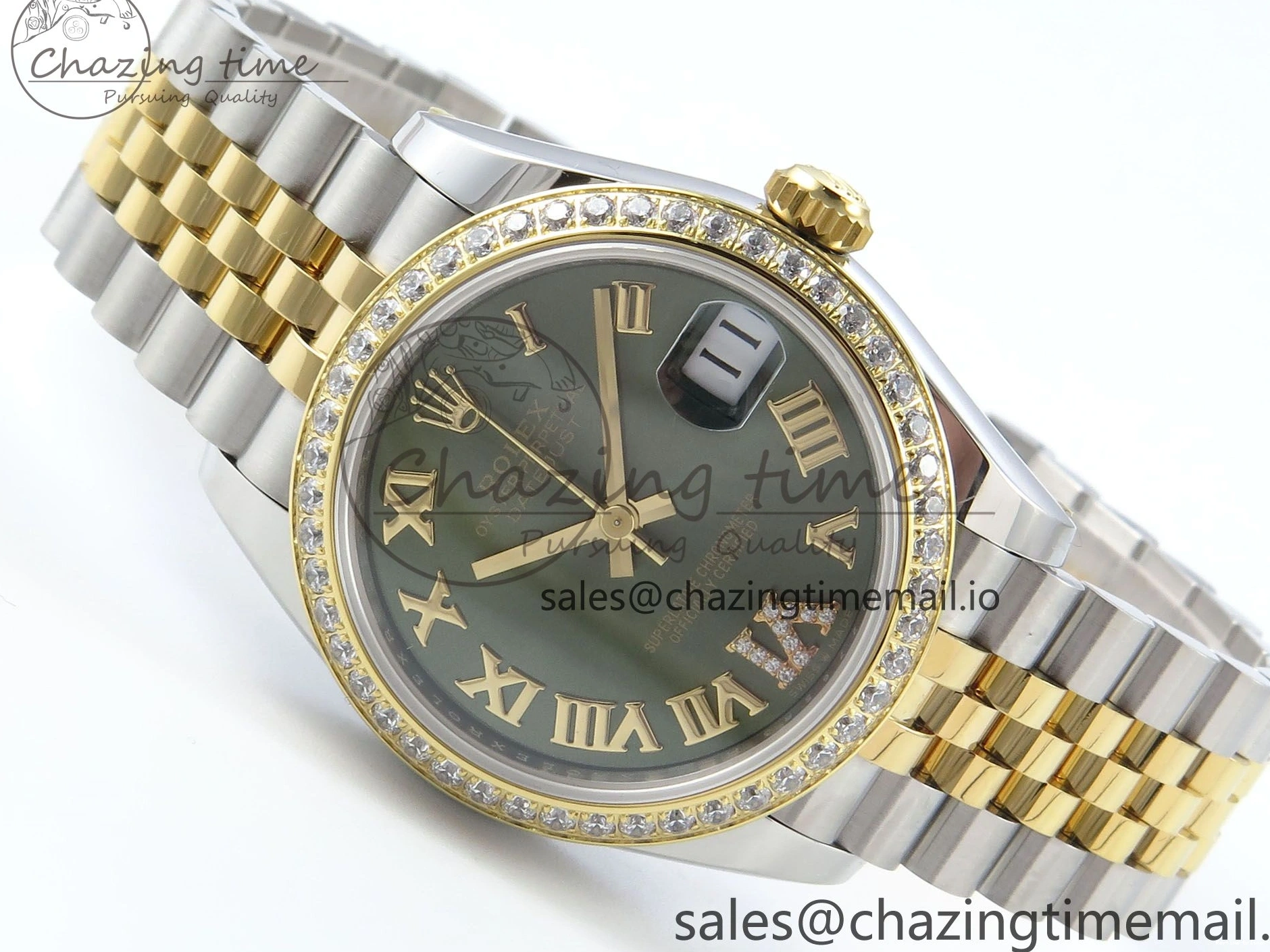 0403 StreetReady DateJust 31 278383RBR ARF 1:1 Best Edition 904L Steel Green Roman Diamonds Dial Diamonds Bezel on SS YG Jubilee Bracelet ETA 418